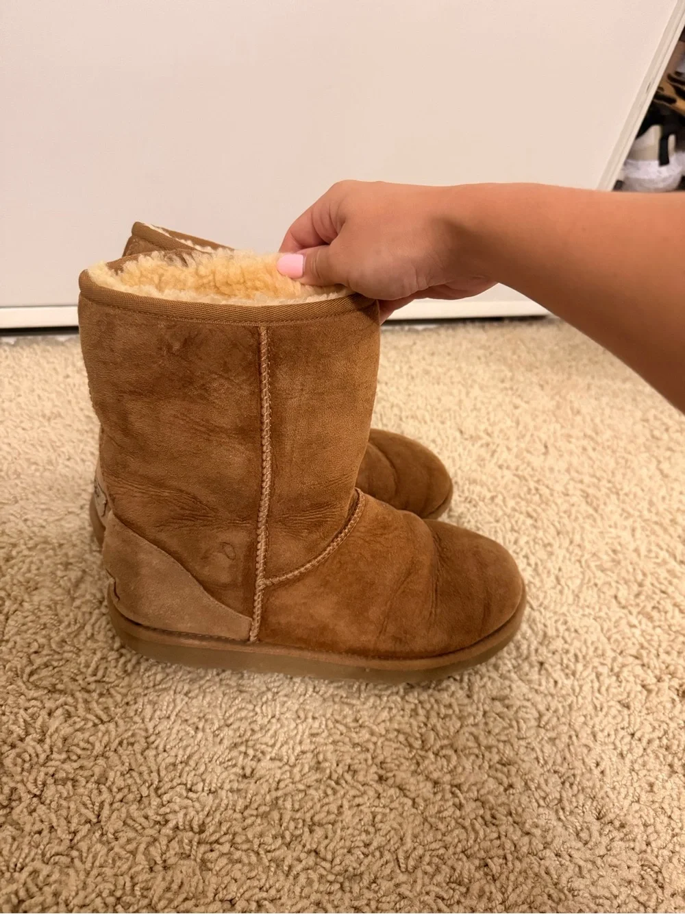 UGG Short Shearling Lined Suede Boots - Chestnut Brown